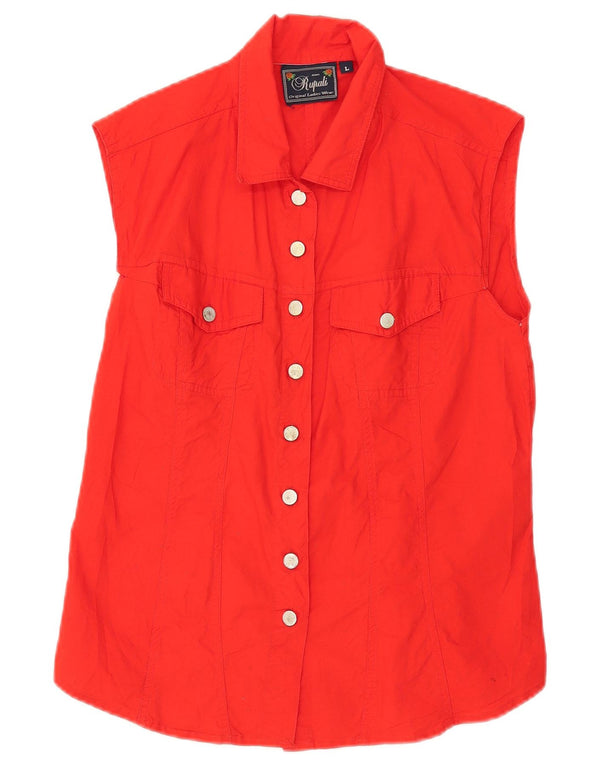 Vintage ženska košulja bez rukava UK 14 Veliki crveni pamuk