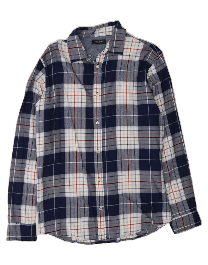 JACK & JONES Mens Flannel Shirt Large Navy Blue Check Cotton Vintage Jack & Jones and Second-Hand Jack & Jones from Messina Hembry 