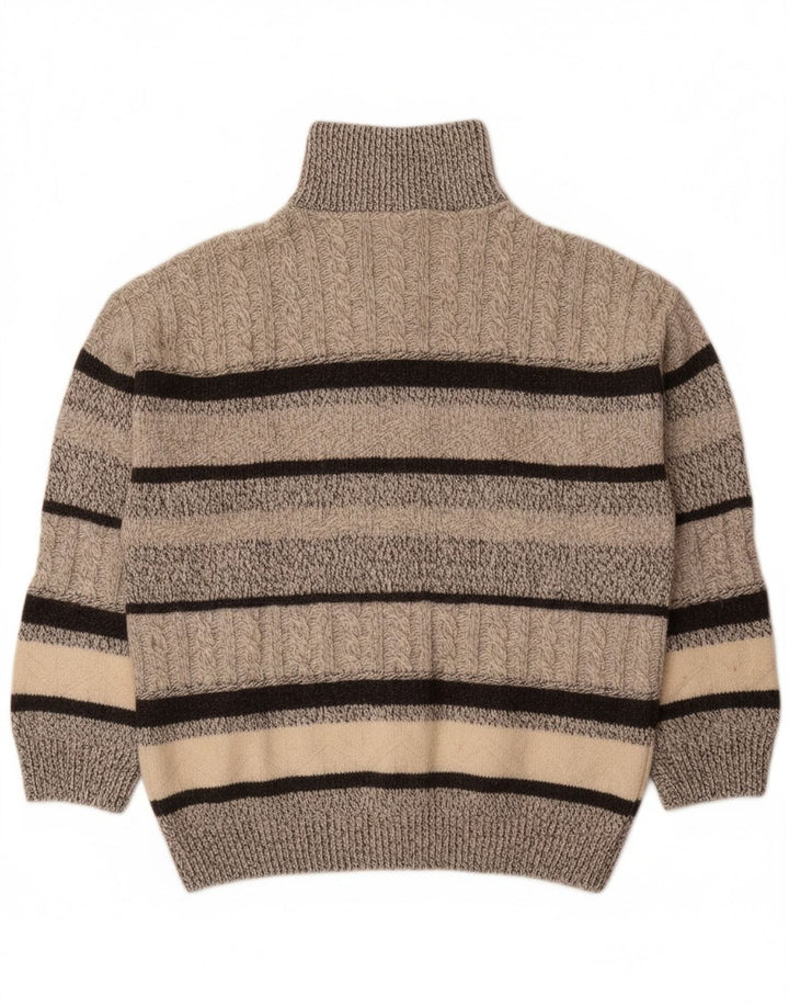 CAMARGUE Mens Zip Neck Jumper Sweater Large Grey Striped Polyacrylic