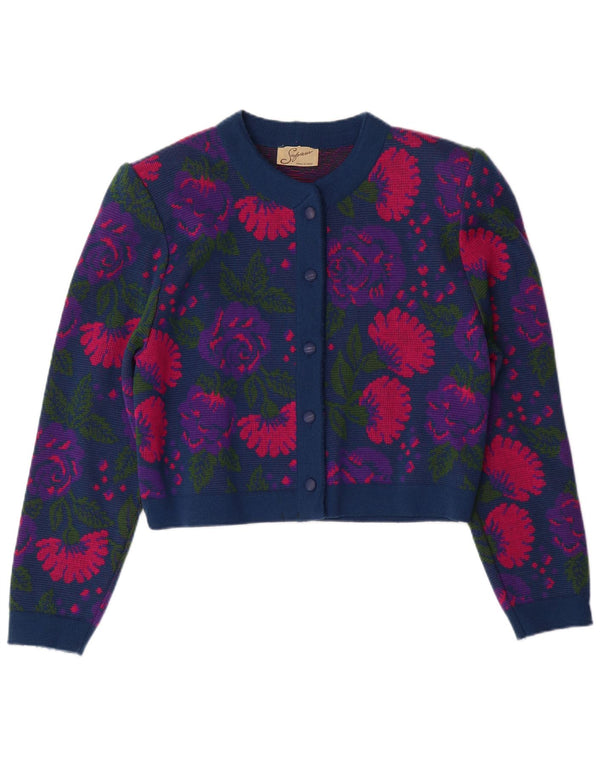 VINTAGE ženski 3-dijelni set IT 46 Large W26 Mornarsko plava cvjetna djevičanska vuna