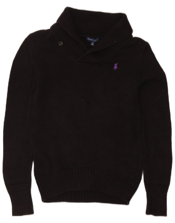 Ralph Lauren ženski džemper sa šal izrezom UK 12 srednje crni pamuk