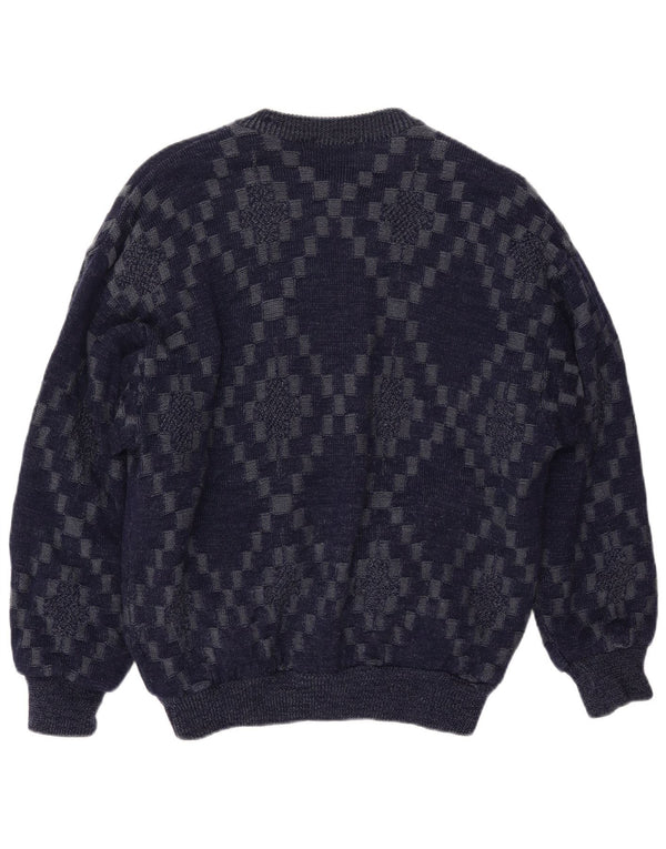 VINTAGE muški kardigan pulover od velike tamnoplave geometrijske viskoze