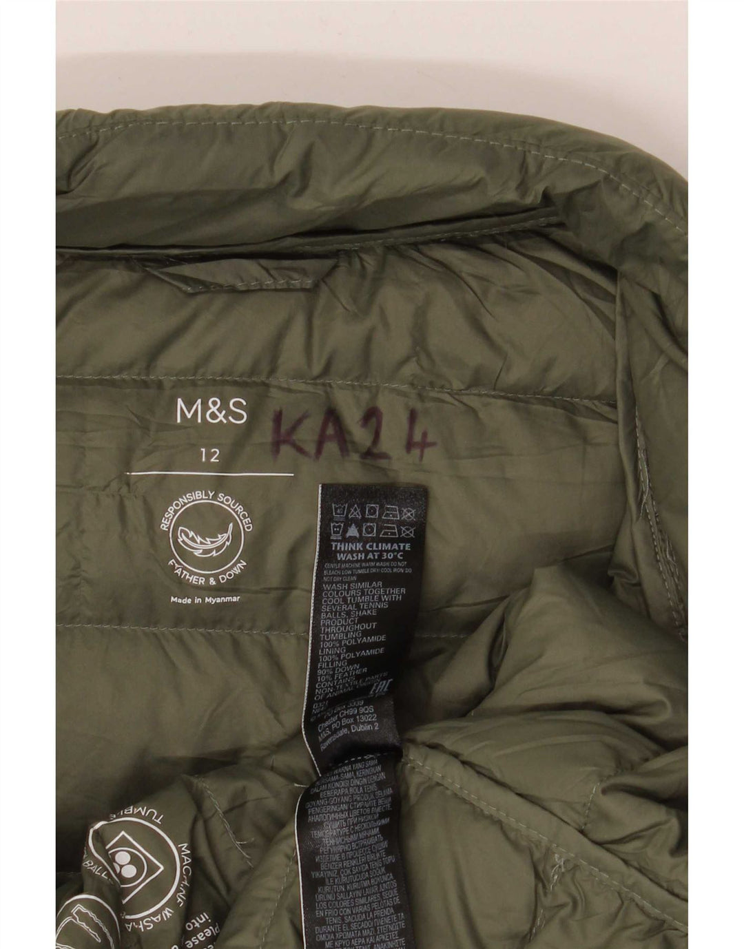 Marks & Spencer ženska podstavljena jakna UK 12 Srednje zeleni poliamid