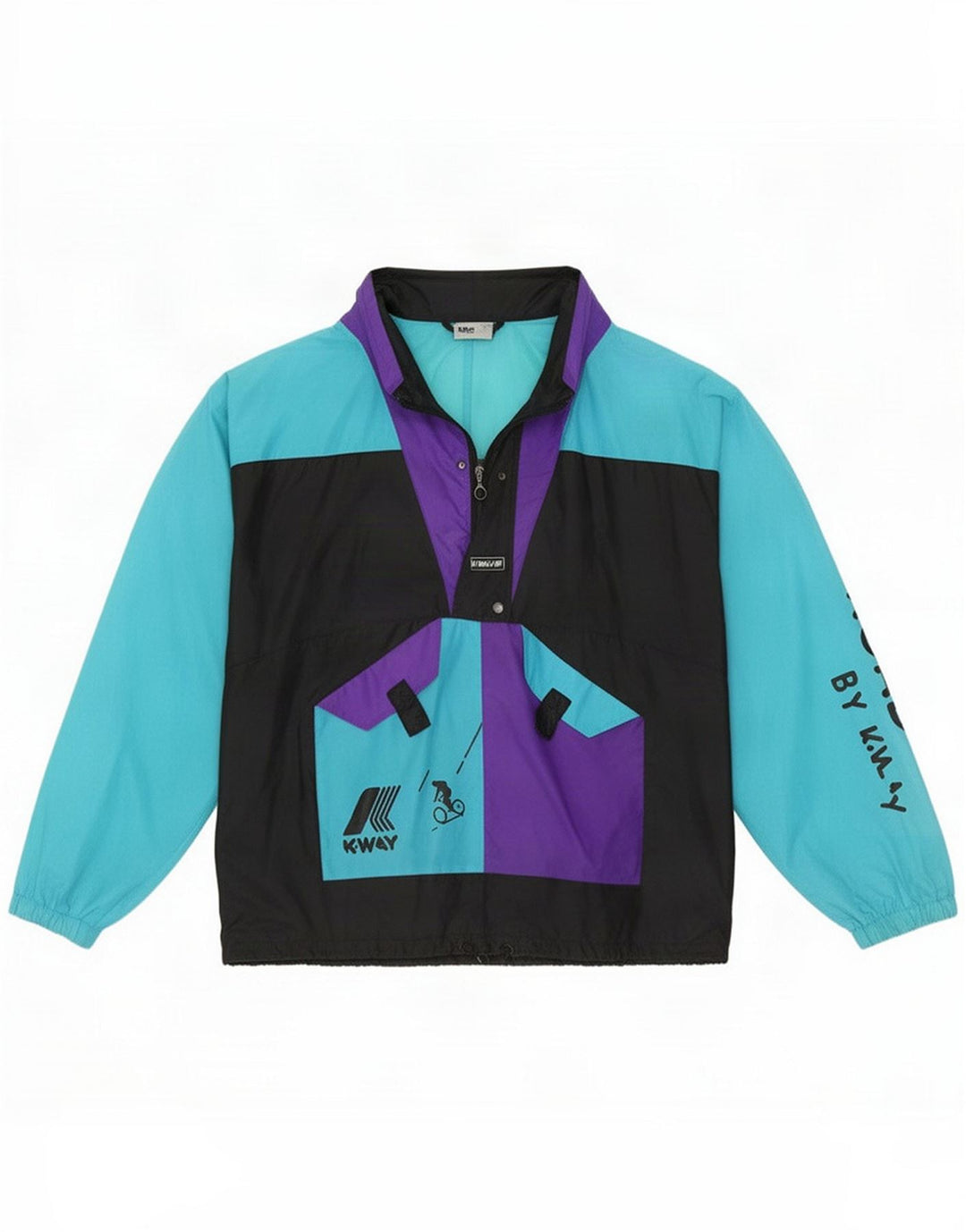 K-Way Mens Graphic Pulover Rain Jacket UK 40 Large Black Colourblock