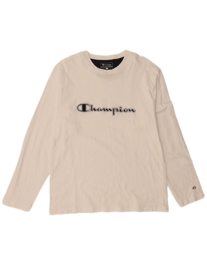 CHAMPION Mens Graphic Top Long Sleeve Large White Cotton