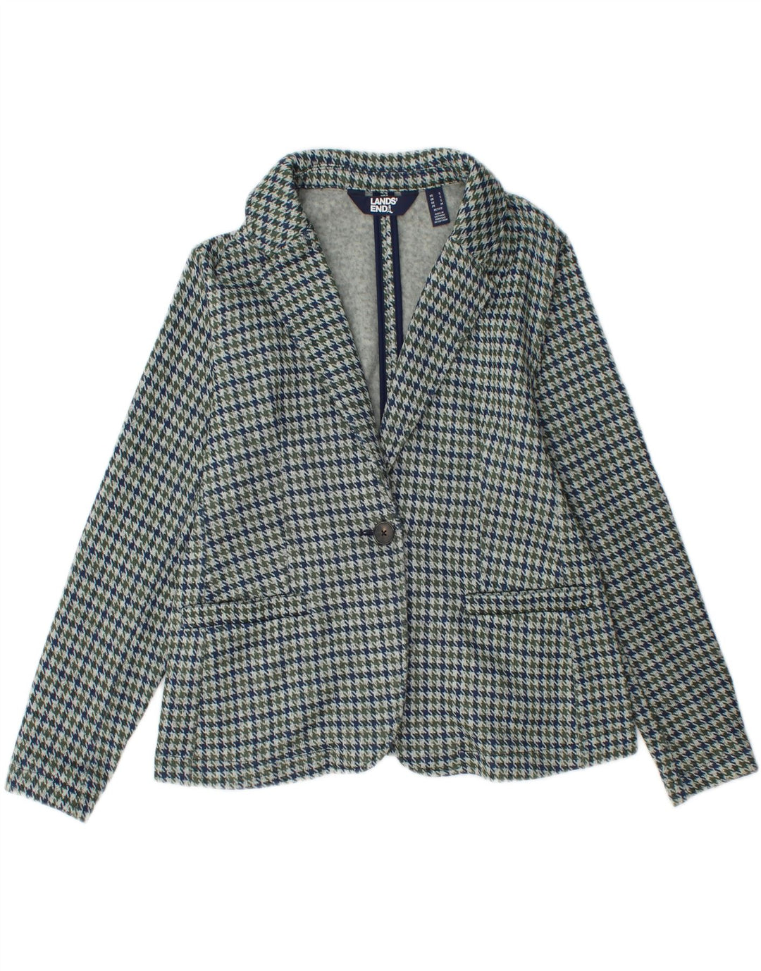 Lands End ženski sako sa 1 gumbom UK 10 Mala plava houndstooth