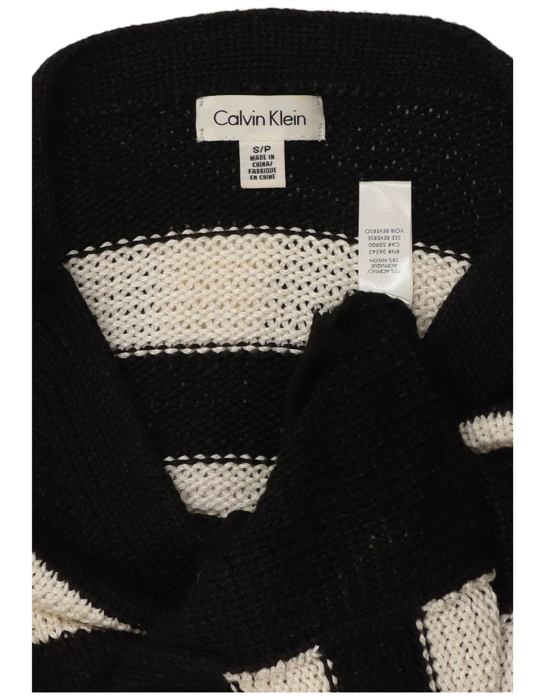 CALVIN KLEIN Womens Boat Neck Jumper Sweater UK 10 Small Black Striped