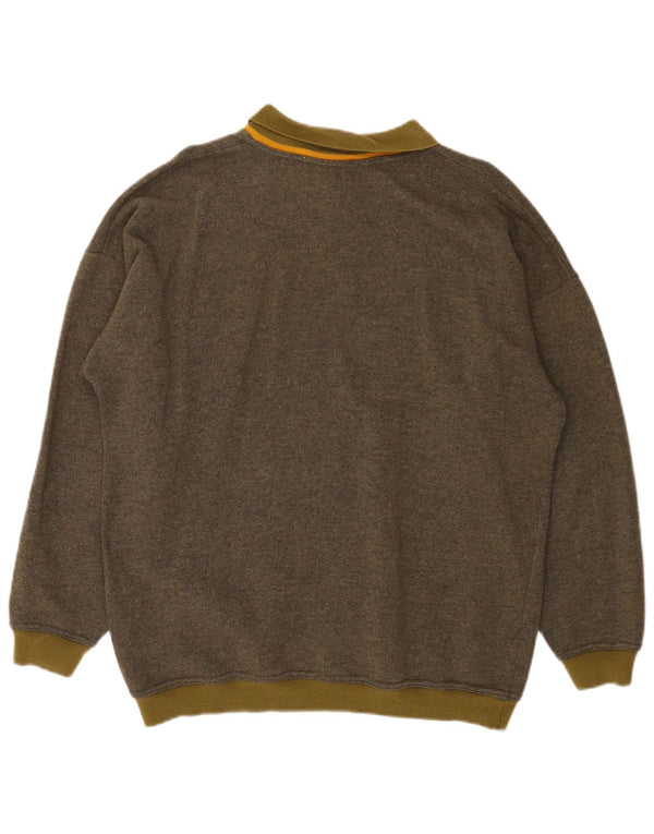 Vintage muški džemper s polo ovratnikom, veliki vuneni kaki prugasti pulover