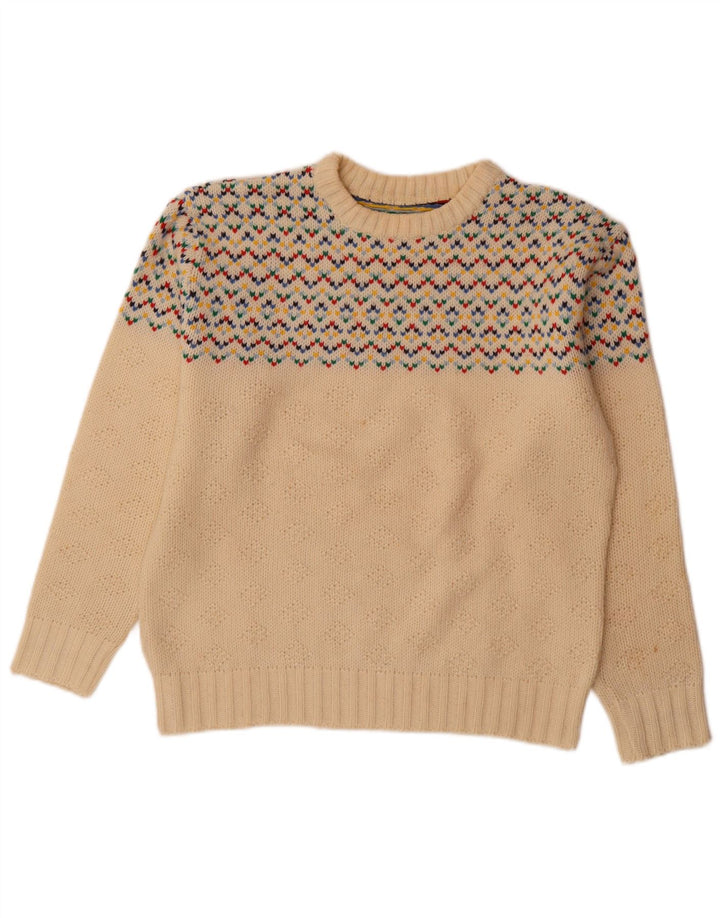 Vintage muški džemper s okruglim izrezom srednje bijele boje Fair Isle