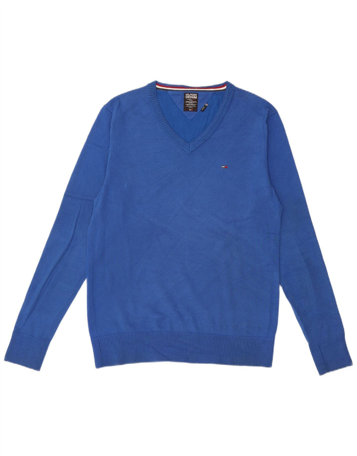 Tommy Hilfiger muški džemper s V-izrezom Srednje plavi pamuk