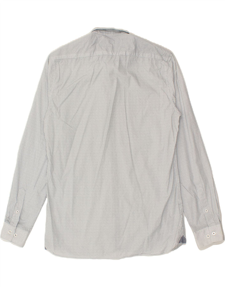 JULES Mens Fitted Shirt Large Grey Herringbone Cotton Vintage Jules and Second-Hand Jules from Messina Hembry 