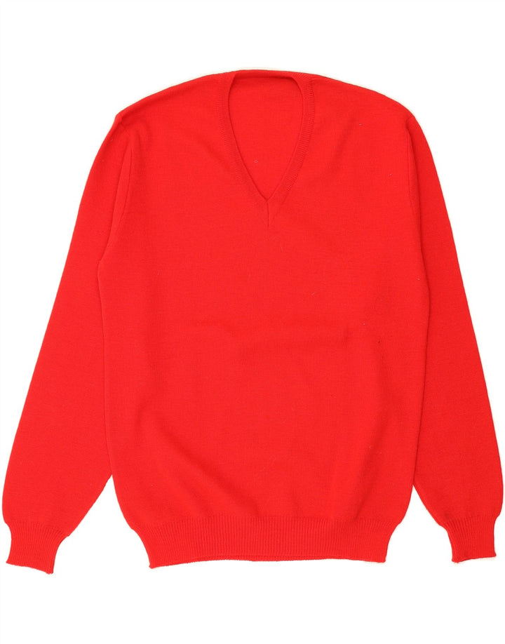 VINTAGE Mens V-Neck Jumper Sweater Medium Red Wool Vintage Vintage and Second-Hand Vintage from Messina Hembry 