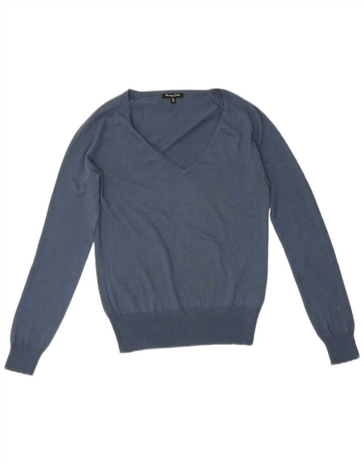 Ženski džemper s V-izrezom Massimo Dutti UK 12 Srednje plava svila