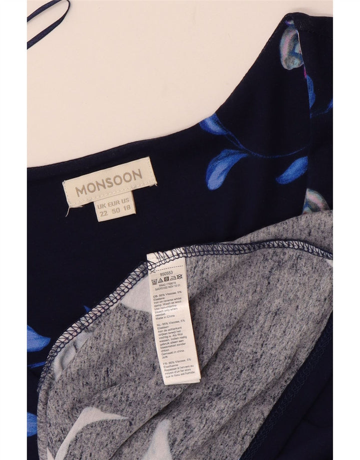 MONSOON ženska haljina A-kroja bez rukava UK 22 3XL Mornarsko plava cvjetna viskoza