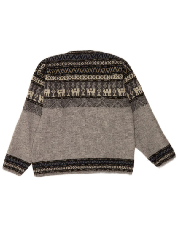 Artesanias ženski džemper s veznim izrezom UK 10 Small Grey Fair Isle Wool