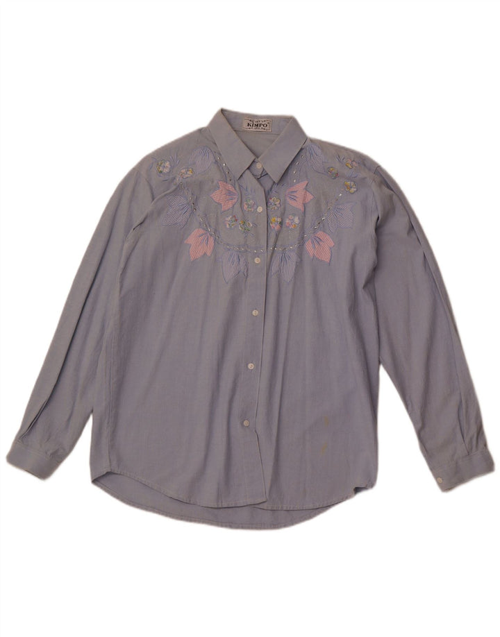 VINTAGE ženska košulja UK 18 XL plava cvjetna pamuk retro