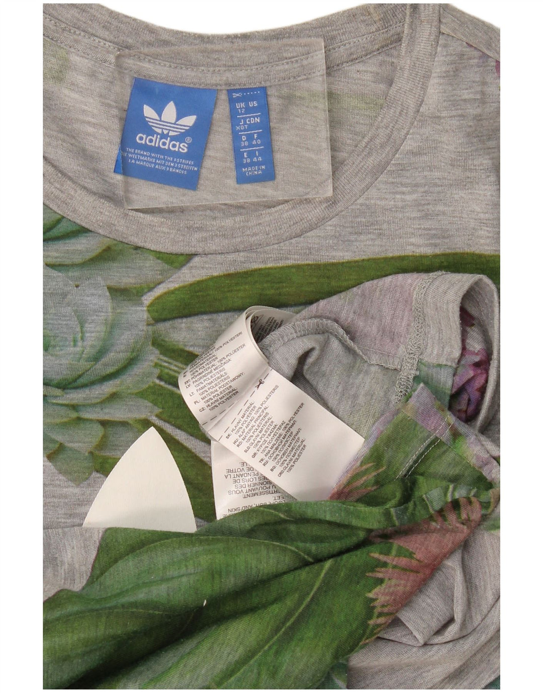 Adidas majica kratkih rukava s grafičkim motivima UK 12 Srednje sivi cvjetni poliester