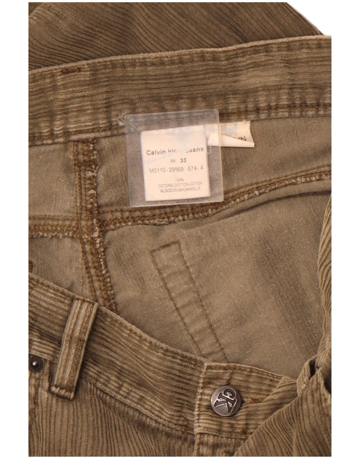 CALVIN KLEIN Muške ravne hlače od samta W33 L32 Smeđi pamuk