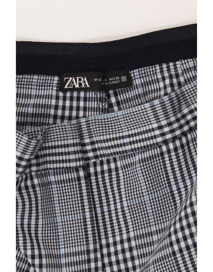 Zara ženske uske skraćene hlače W26 L26 tamnoplavi karirani poliester