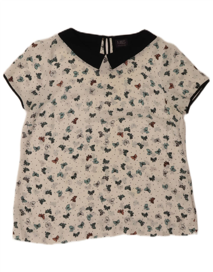 MARKS & SPENCER Womens Blouse Top UK 14 Large White Spotted Butterfly