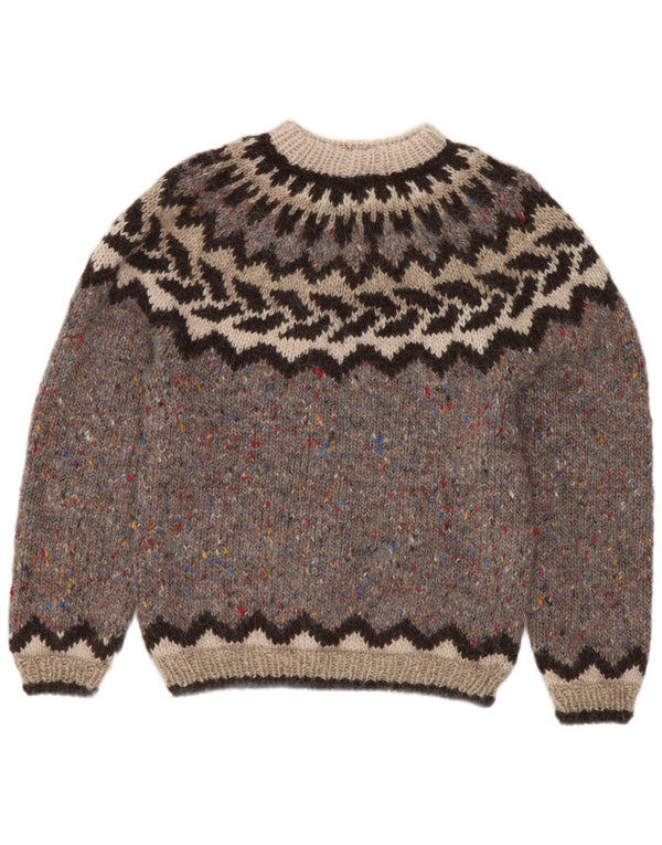 Vintage ženski džemper s okruglim izrezom UK 8 Small Grey Fair Isle