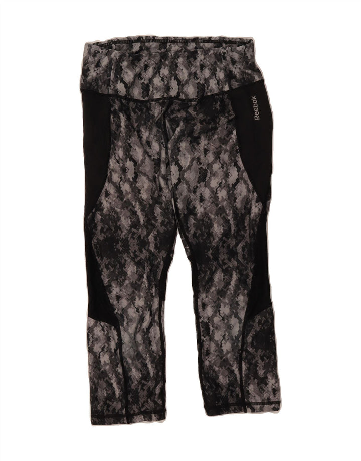 REEBOK Womens Abstract Pattern Leggings UK 10 Small  Black Colourblock Vintage Reebok and Second-Hand Reebok from Messina Hembry 