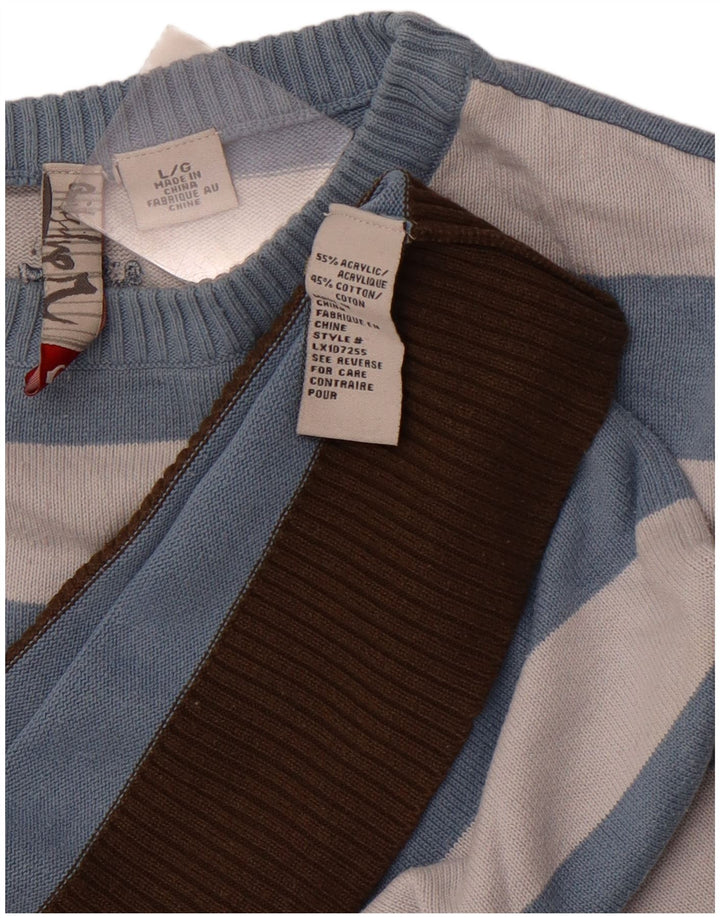 QUIKSILVER muški džemper s okruglim izrezom, veliki plavi prugasti akrilni pulover