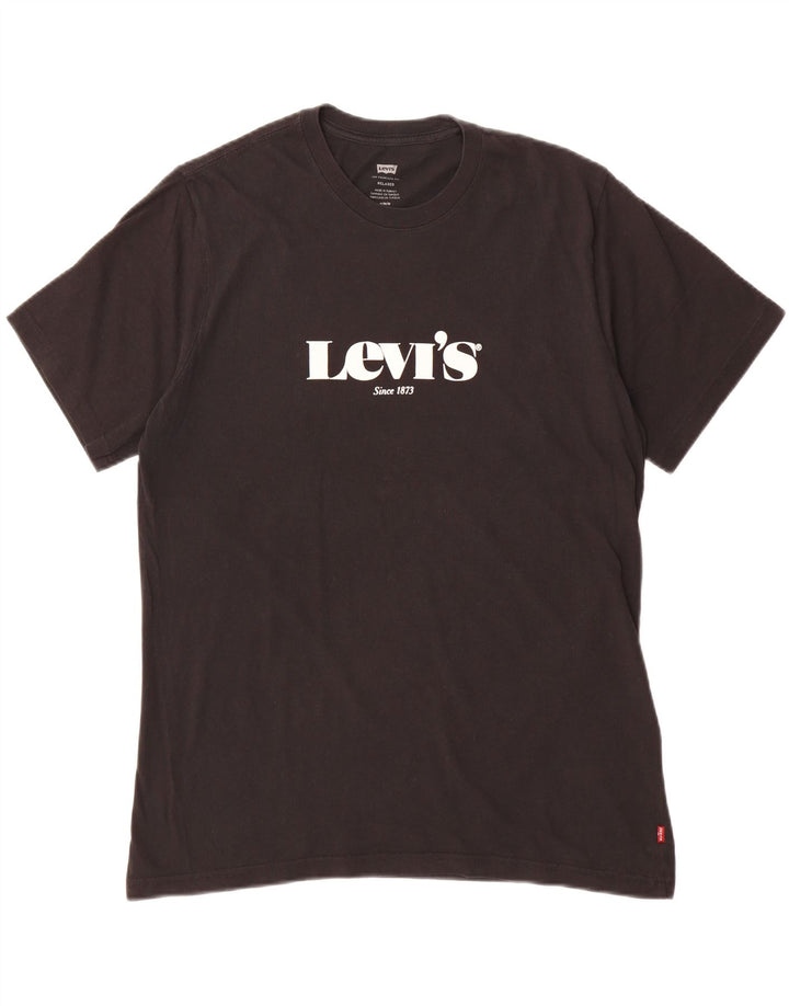 LEVI'S Mens Relaxed Fit Graphic T-Shirt Top Medium Black Cotton Vintage Levi's and Second-Hand Levi's from Messina Hembry 