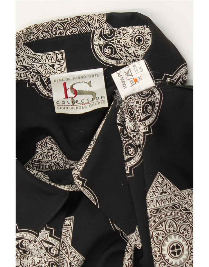 VINTAGE Womens Short Sleeve Shirt UK 12 Medium Black Geometric Polyester Vintage Vintage and Second-Hand Vintage from Messina Hembry 