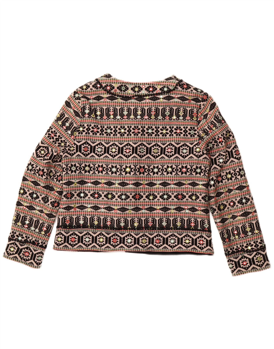 MONSOON ženska otvorena bolero jakna UK 18 XL crni geometrijski pamuk