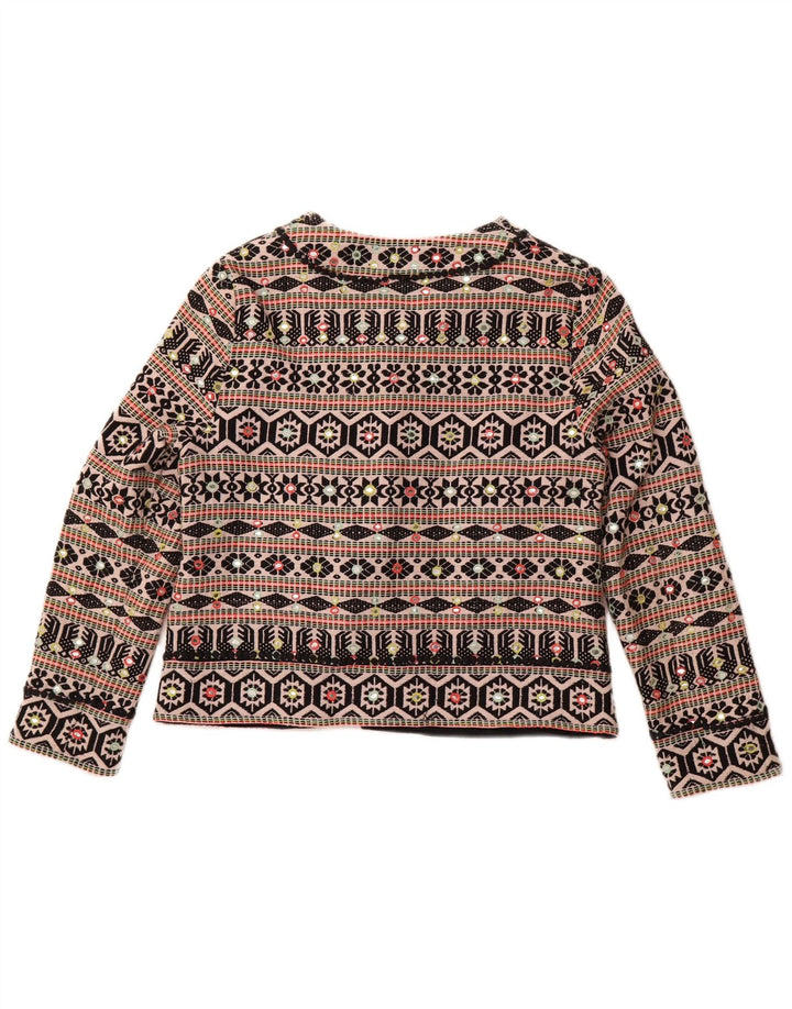 MONSOON ženska otvorena bolero jakna UK 18 XL crni geometrijski pamuk