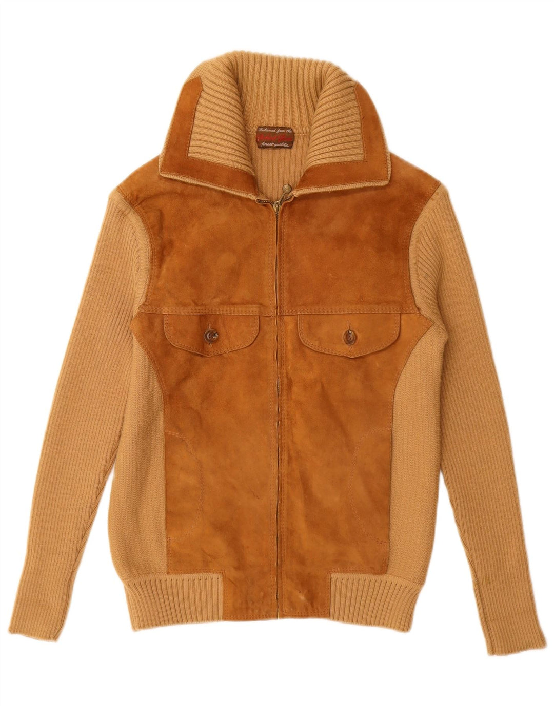 VINTAGE ženski kardigan pulover od brušene kože UK 12 srednje bež boje