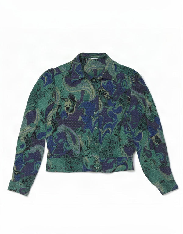 Vintage ženska košulja bluza UK 12 Srednje zelena paisley boja
