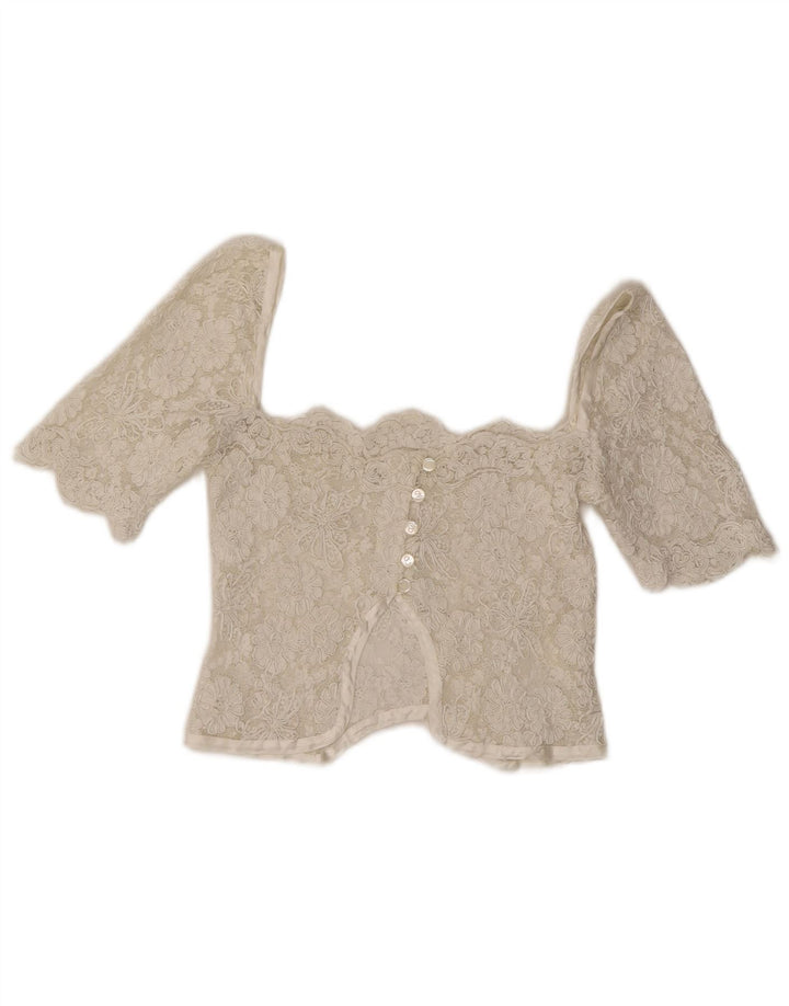 Vintage ženski čipkasti kratki top UK 4 XS bijeli
