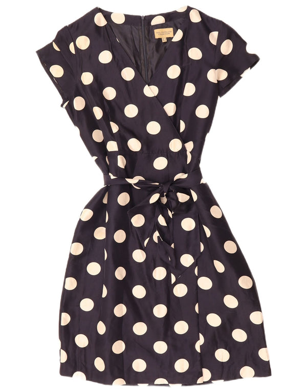 PAUL COSTELLOE Ženska haljina A-kroja UK 16 Velika tamnoplava Svila na točkice