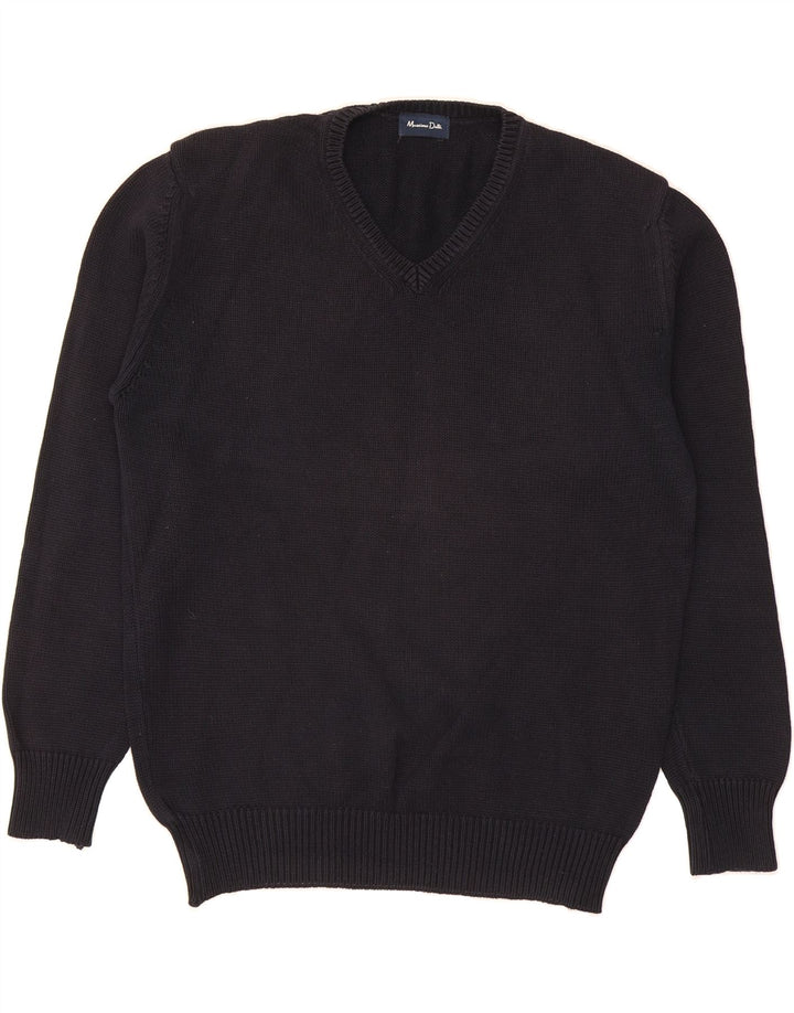 MASSIMO DUTTI Mens V-Neck Jumper Sweater Medium Navy Blue Cotton Vintage Massimo Dutti and Second-Hand Massimo Dutti from Messina Hembry 