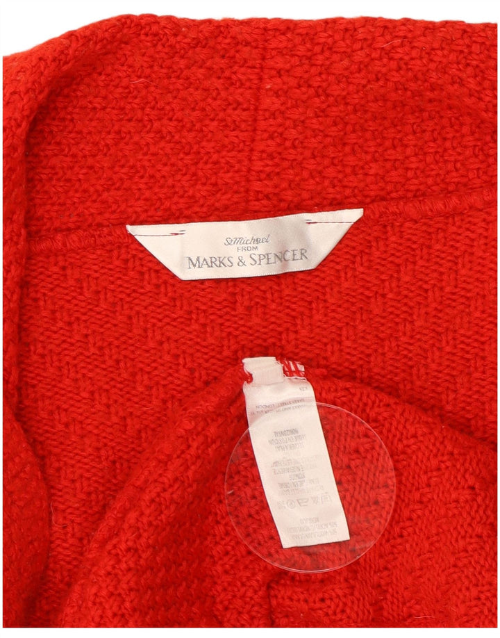 Marks & Spencer ženski kratki otvoreni kardigan pulover UK 10 Mala crvena vunena