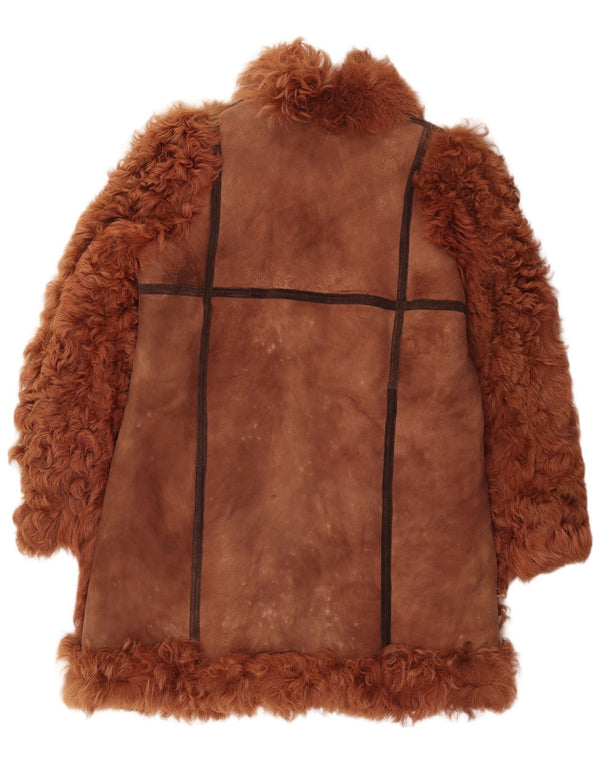 Vintage ženski kaput od striženih šiša na kravatu UK 16 Veliki smeđi