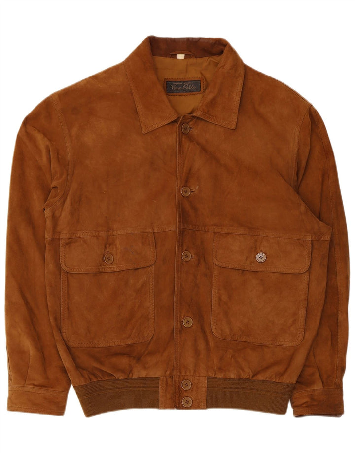 Vintage muška bomber jakna od brušene kože IT 50 velika smeđa koža