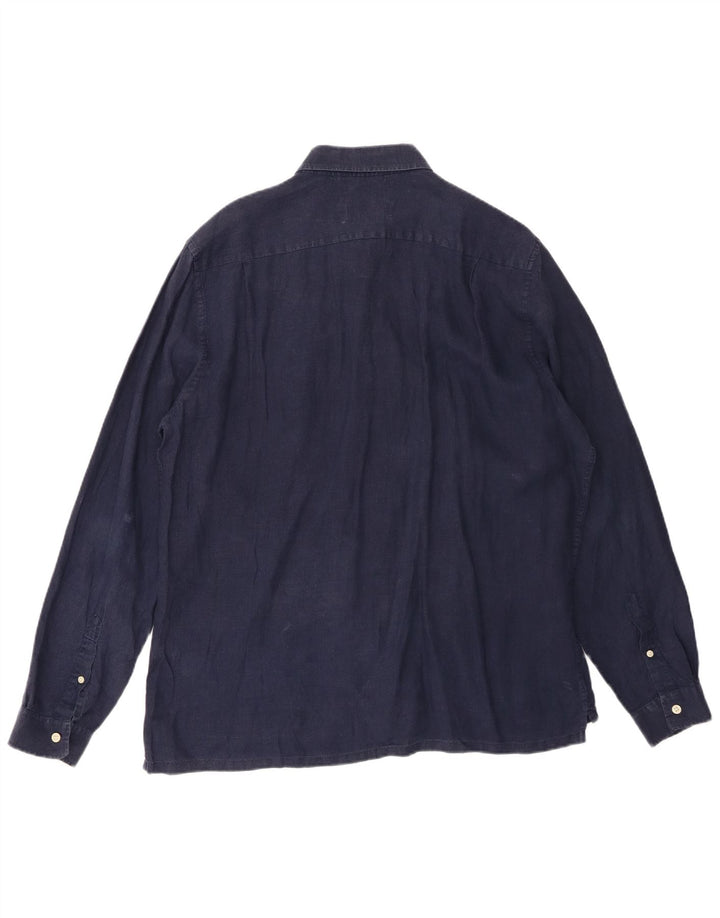 LACOSTE muška košulja standardnog kroja, veličina 43, velika tamnoplava lanena tkanina