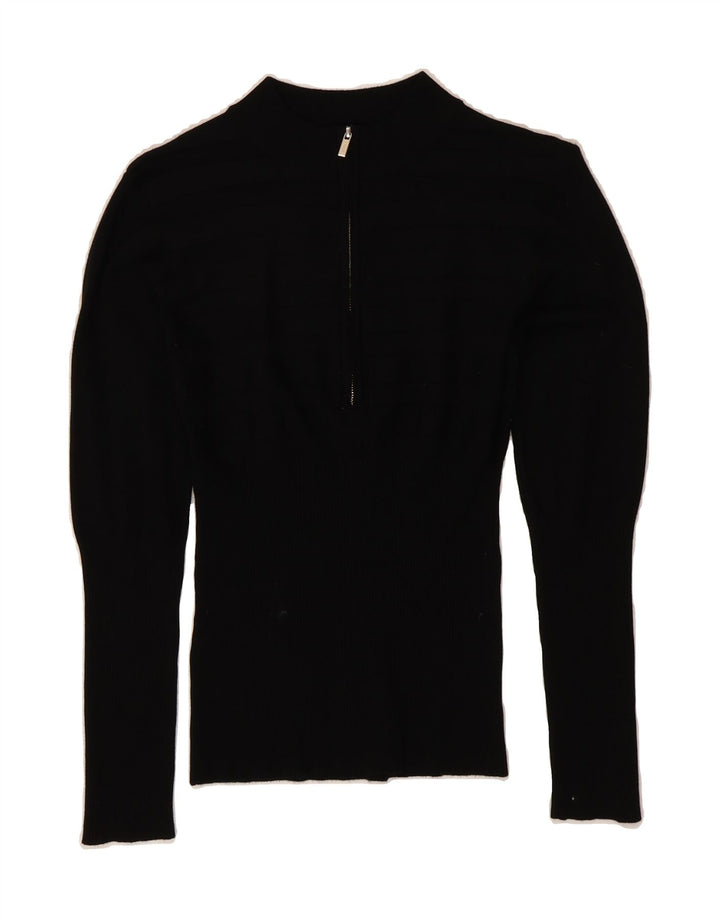 MORGAN Womens Zip Neck Jumper Sweater UK 12 Medium Black Vintage Morgan and Second-Hand Morgan from Messina Hembry 