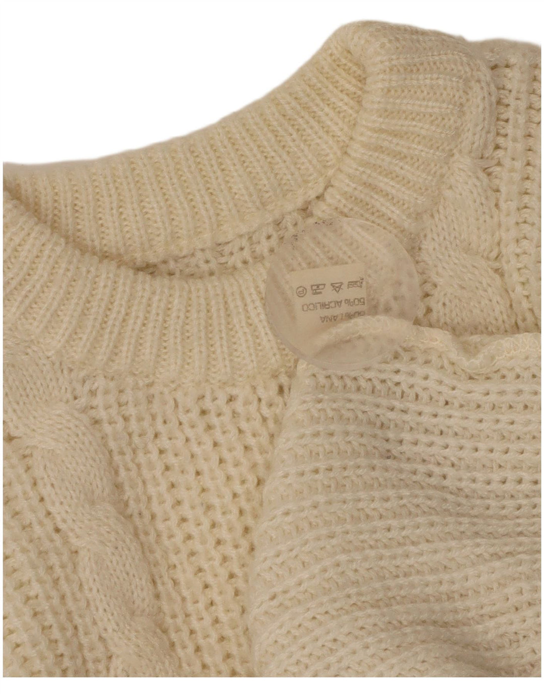 Vintage ženski džemper s okruglim izrezom, UK 16, veliki od bijele vune