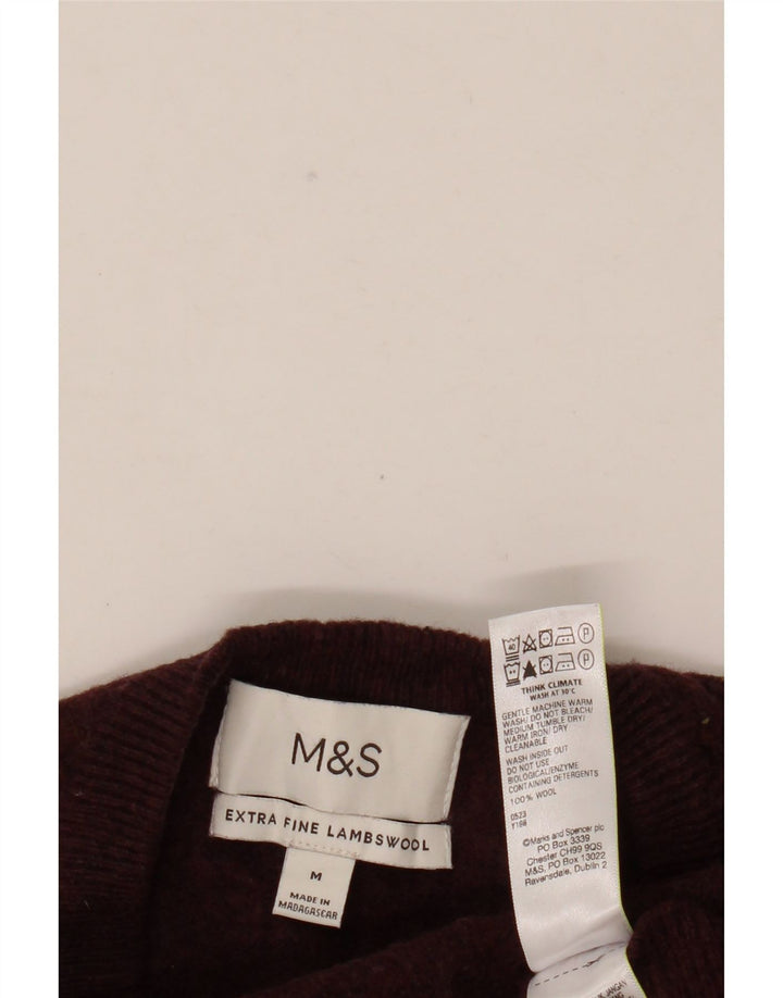 Marks & Spencer Womens Crew Neck Jumper Sweater UK 12 Medium Burgundy Wool