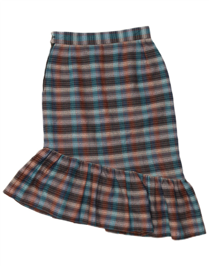 VINTAGE ženska asimetrična truba suknja W26 mali raznobojni karo