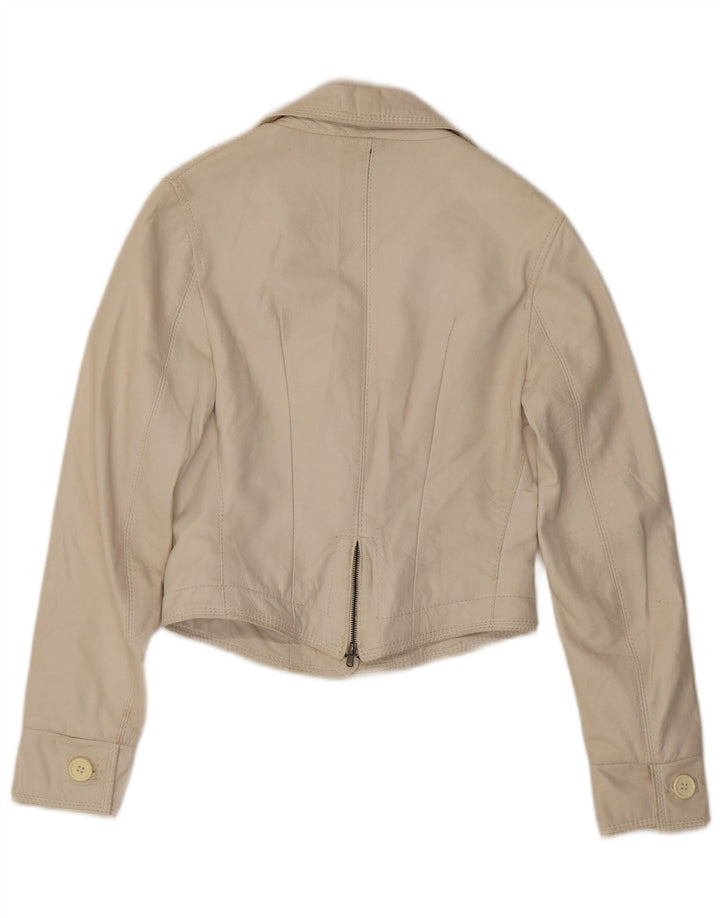 NADINE Ženska kožna jakna sa 3 gumba UK 10 Mala bijela kožna