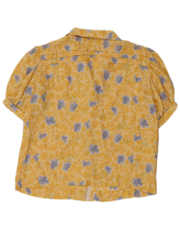 Vintage ženska košulja kratkih rukava UK 14 Srednje žuta cvjetna