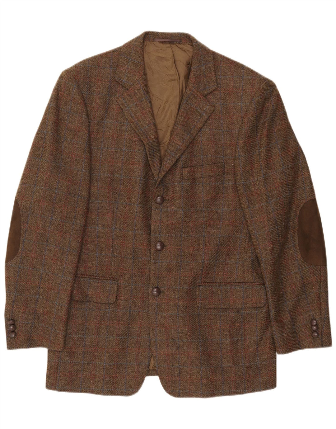 Gilberto muški sako sa 3 gumba UK 40 Veliki smeđi karirani djevičanska vuna