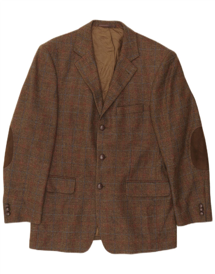 Gilberto muški sako sa 3 gumba UK 40 Veliki smeđi karirani djevičanska vuna