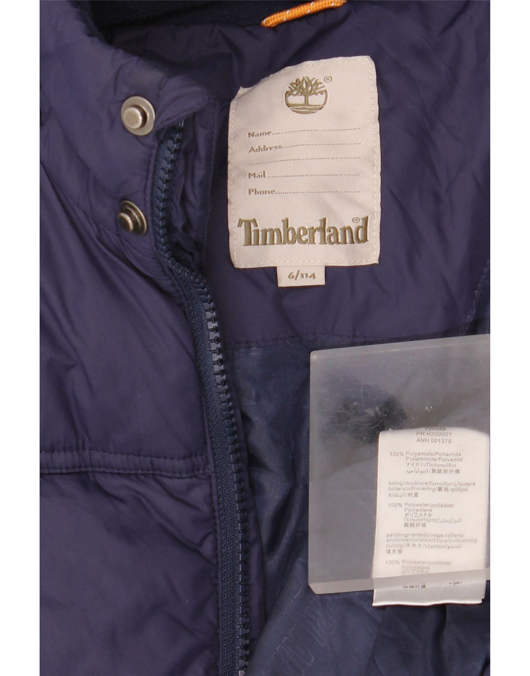 Podstavljena jakna s kapuljačom Timberland za dječake 5-6 godina od tamnoplavog poliamida
