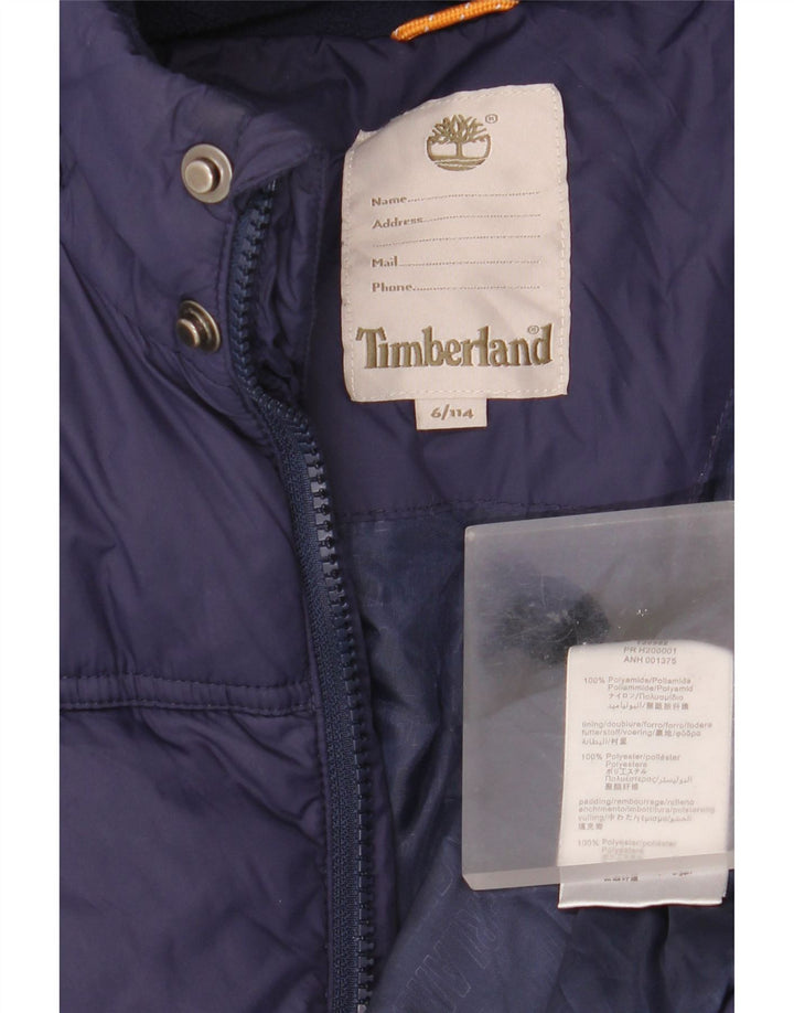 Podstavljena jakna s kapuljačom Timberland za dječake 5-6 godina od tamnoplavog poliamida
